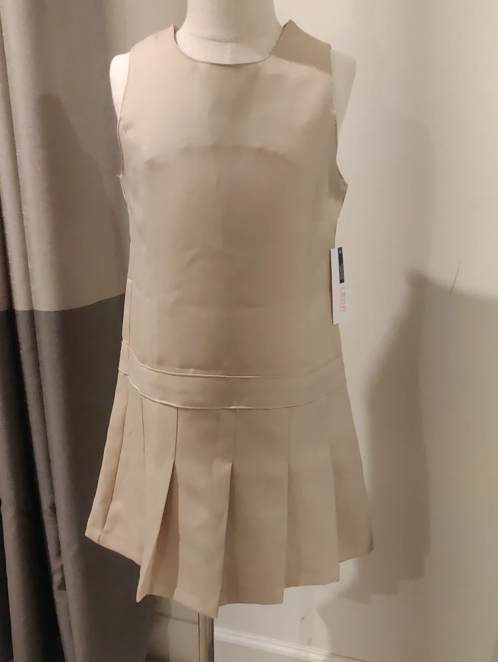 New!Izod Girls Sleeveless Pleated School Dress in Beige Uniform Y2K Cottagecore